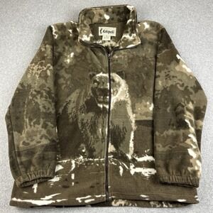 Vintage Kokopelli Fleece Mens Small Jacket Bear Zip Brown All Over Bears Animal